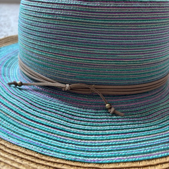 San Diego Hat Company Teal Womens Mixed Brim Sun Brim One Size Ribbon Woven Hat - Picture 9 of 13